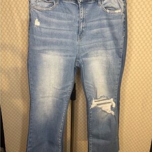 Stylish Light Blue Distressed Cropped Jeans